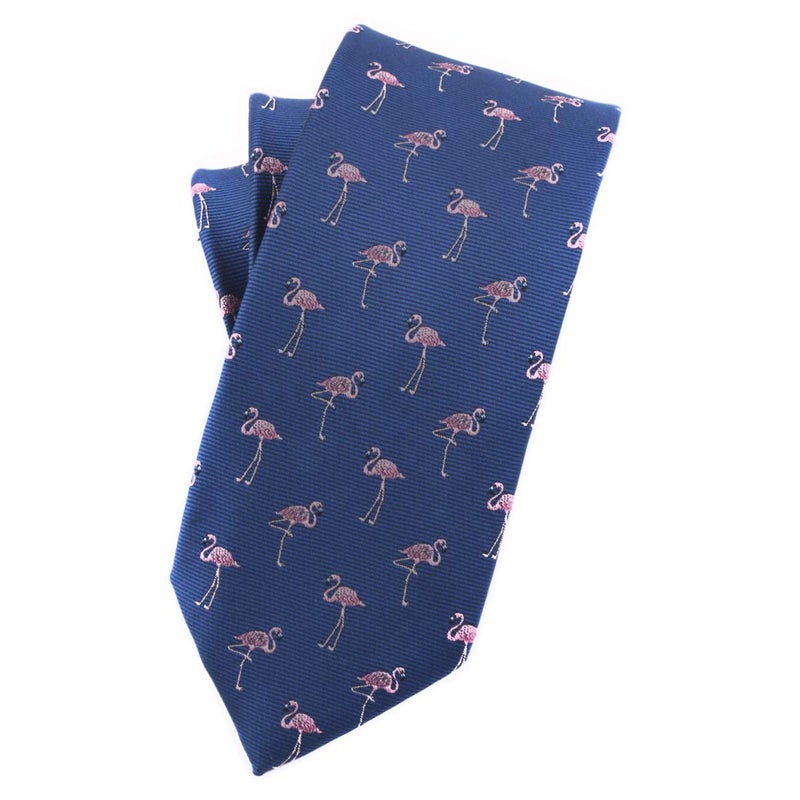 Secdtie Mens Navy Blue Self Cravat Novelty Tie Silk Red-crowned Crane Design Animal Skinny flamingos Necktie Gift for Husband - Image 3